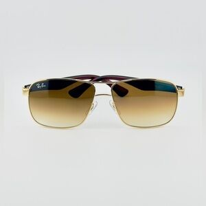 Ray-Ban Men’s Sunglasses RB3516 Gold Frame with Gradient Brown Crystal Lenses